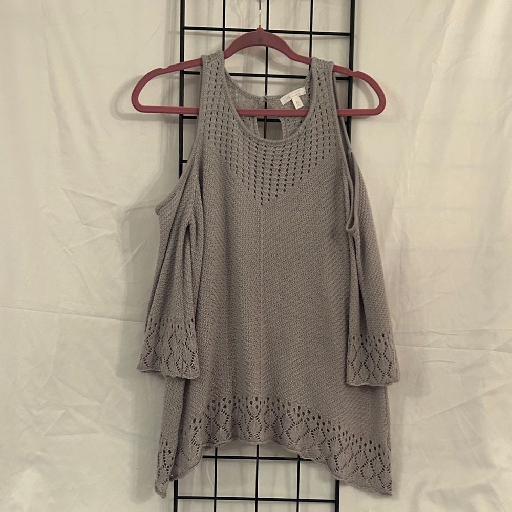 LC Lauren Conrad Taupe Knit Top open shoulders 3/4 sleeves XL Women’s